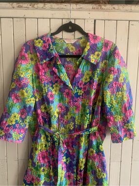 Super Funky Flower Power ✌️ Vintage Sears 60’s 70’s Crepe Floral Dress Medium